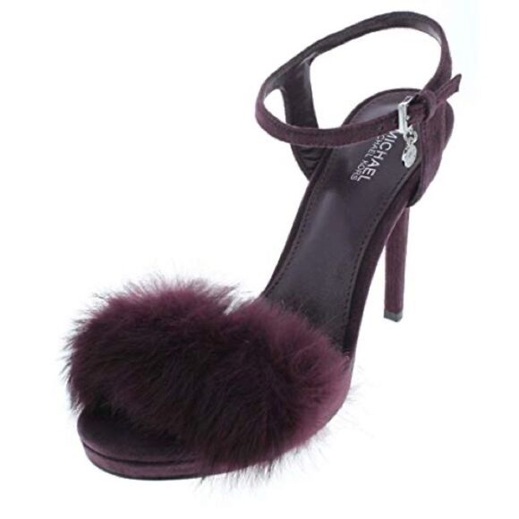 Michael Kors Mink Furry Purple Sandals Heel Size 7.5 - Picture 1 of 11